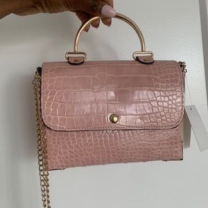 Gold and Pink Vegan crocodile leather mini satchel